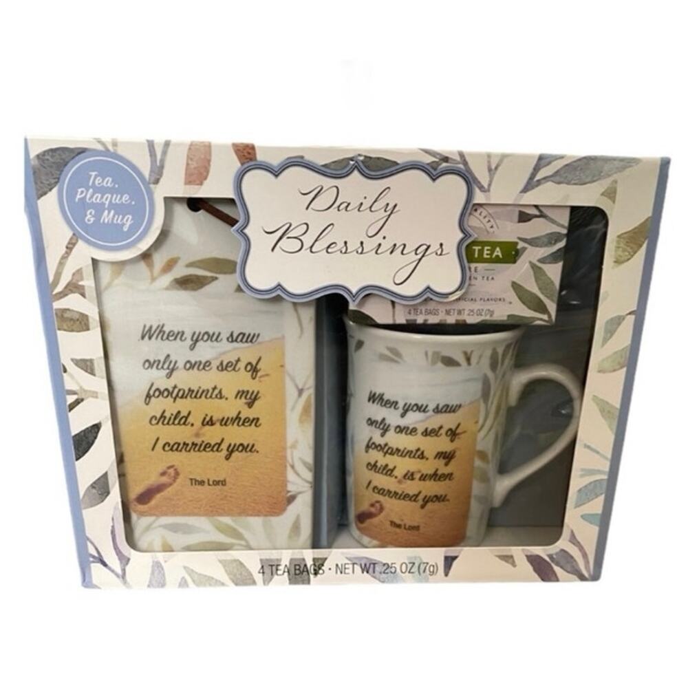 Daily Blessings "Footprints" Mug & Wall Plaque Gift Set New In Box (Expired Tea)